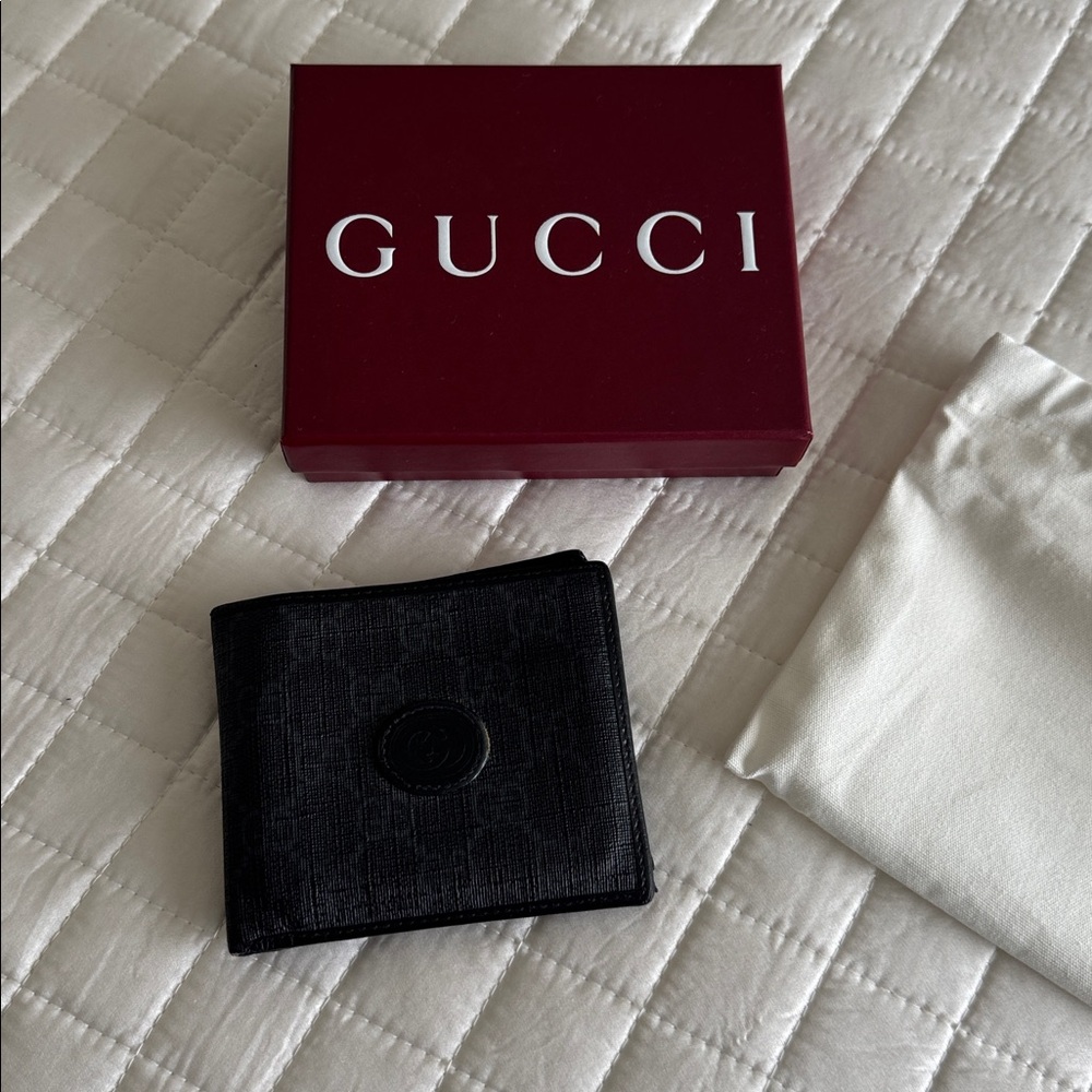 Gucci Black Monogram Leather Bi Fold Wallet